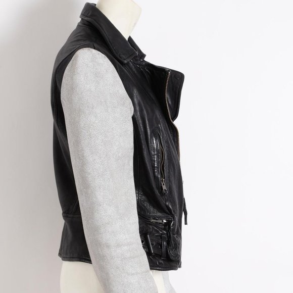 ALL SAINTS Black Leather Suede Gray Biker Jacket - Picture 12 of 13